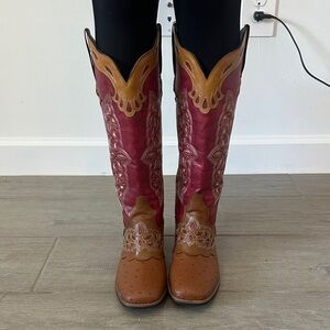 Stylish Red and Brown Women's Cowboy Boots